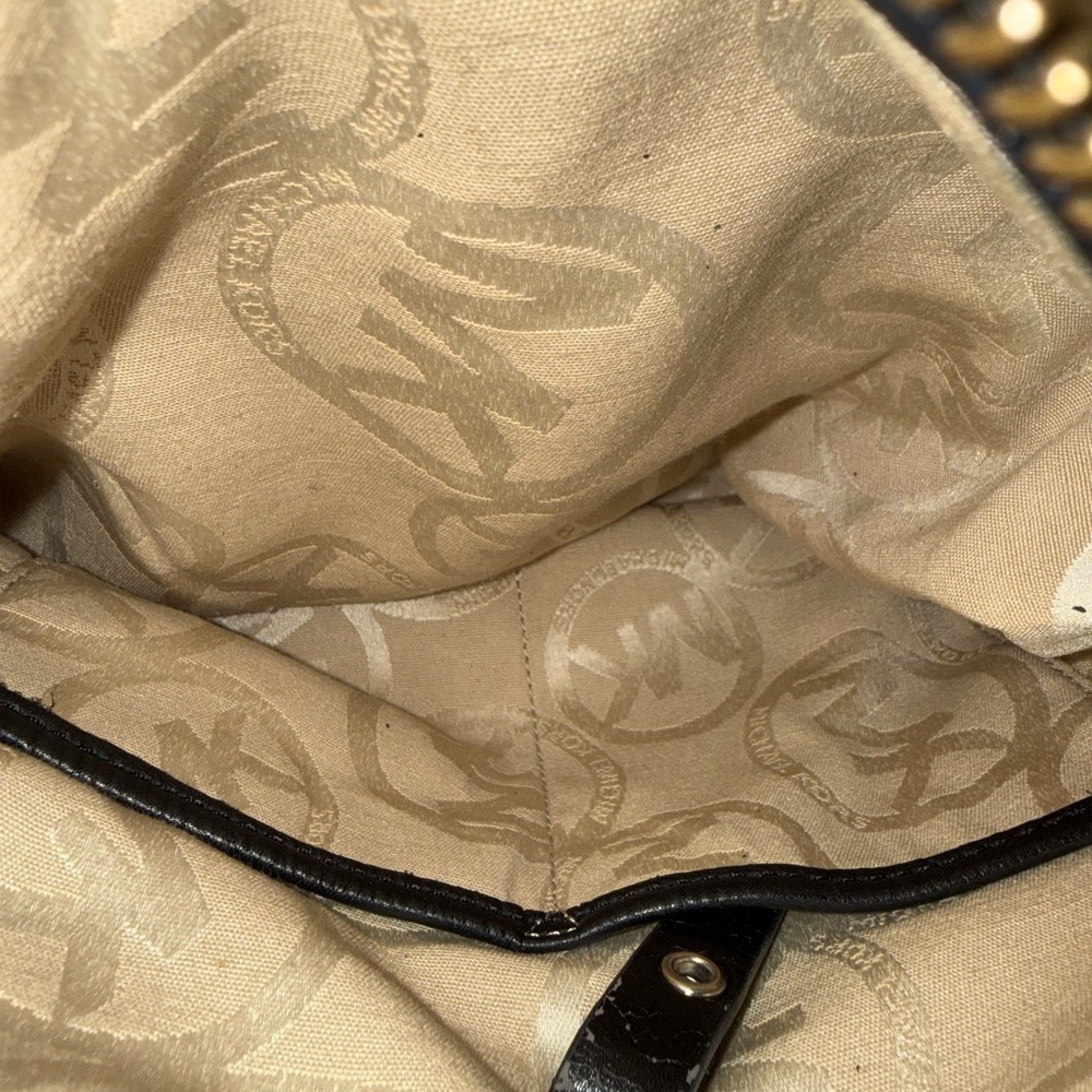 Michael Kors Black Leather Hobo Shoulder Bag Logo Strap - Picture 9 of 11